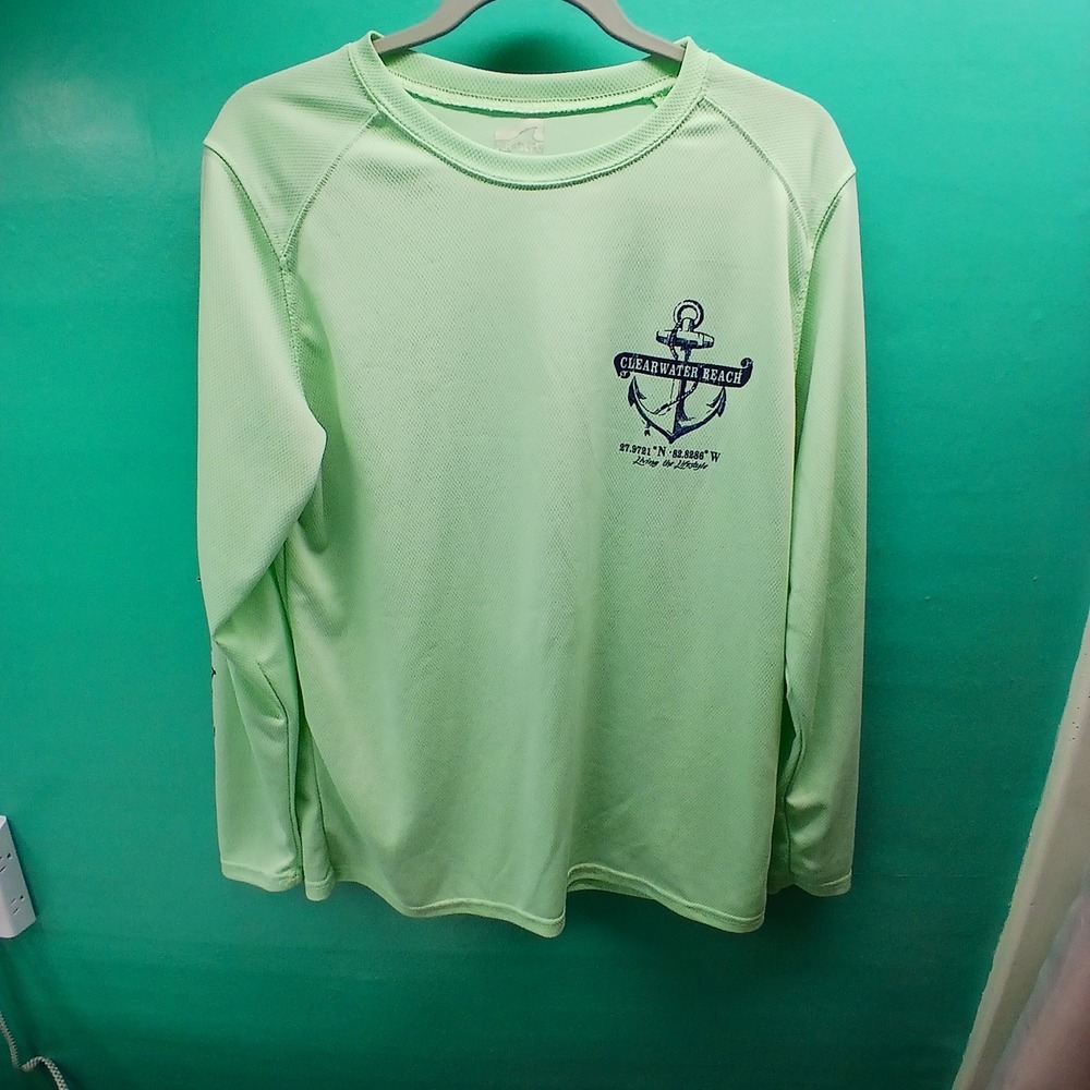 Surf Style Mens Long Sleeve T Shirt Clearwater Beach Graphic Light Green‎ S
